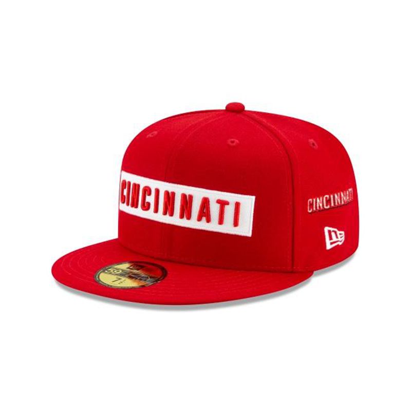 MLB Cincinnati Reds Boxed Wordmark 59Fifty Fitted (HXE0588) - Red New Era Caps